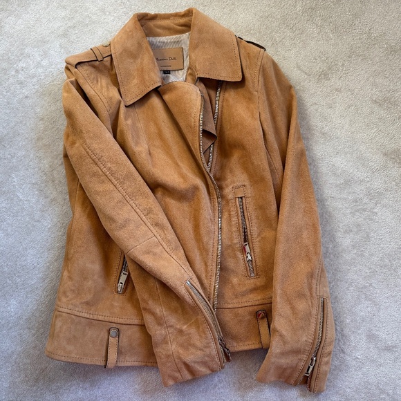 Massimo Dutti Jackets & Blazers - MASSIMO DUTTI Camel Suede Leather Jacket in Moto Style